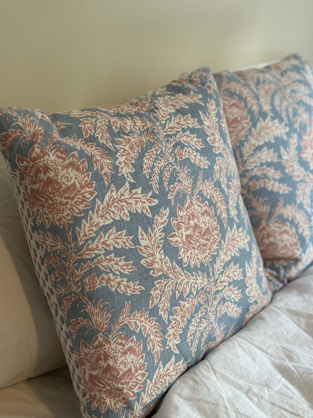 Set of 2 New Blue & Rust Block Print Floral Throw Pillows 100% Cotton